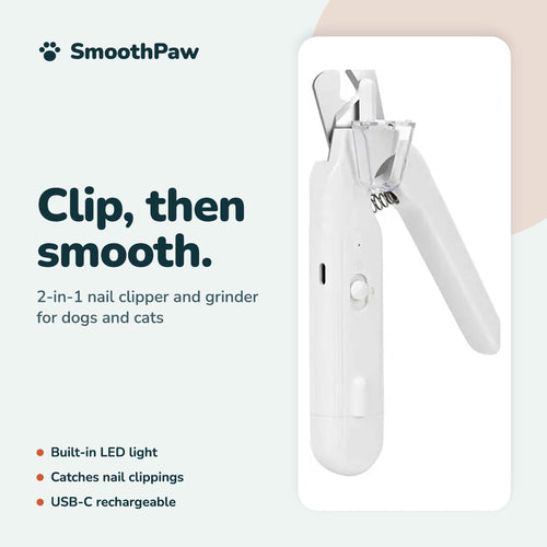 SmoothPaw 2-in-1 Nail Clipper & Grinder for Dogs and Cats, Rechargeable